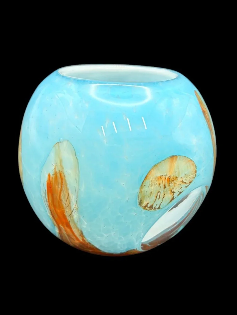 VTG Murano Style Pearly Blue Art Glass Vase – Abstract Orb – Hand Blown Italian